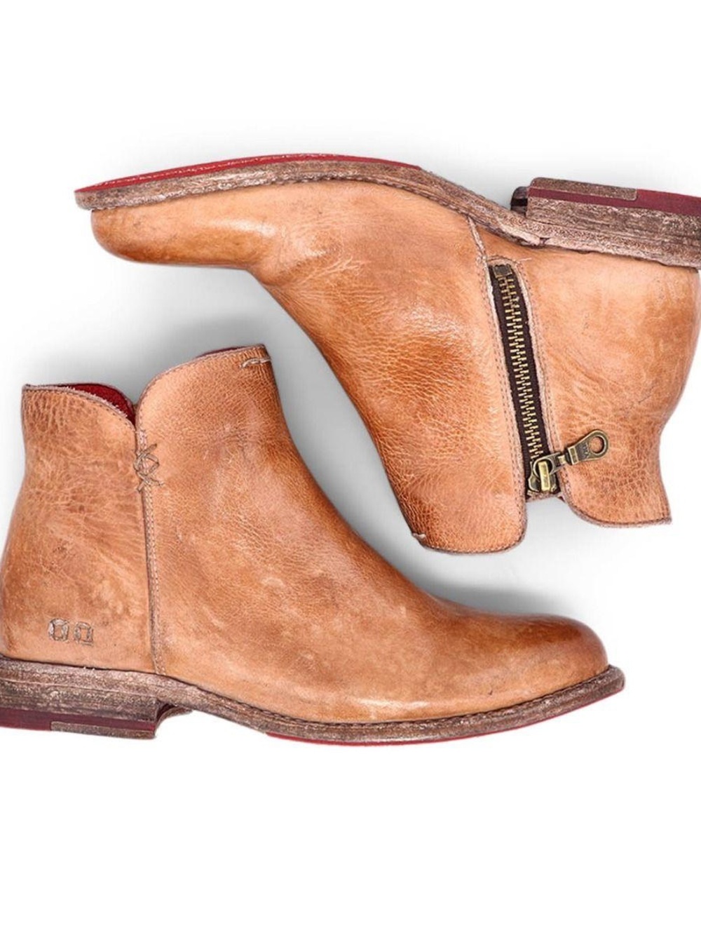 Bed Stu Women’s Light Brown Leather Ankle Booties with Side Zip